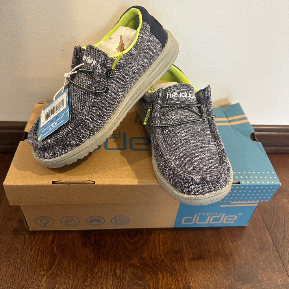 NWT. Brand new Hey Dude Wally Youth shoes. US Y1-L2. Never worn. NWT